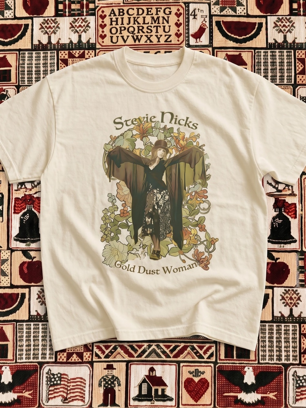 Stevie Nicks "Gold Dust Woman" Floral
Graphic Tee - Cream